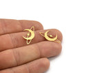 Brass Moon Charm, 24 Raw Brass Crescent Moon And Star Shaped Charms, Findings (13x25x0.60mm) A3973
