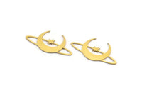 Brass Moon Charm, 24 Raw Brass Crescent Moon And Star Shaped Charms, Findings (15x30x0.60mm) A3974