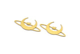 Brass Moon Charm, 24 Raw Brass Crescent Moon And Star Shaped Charms, Findings (15x30x0.60mm) A3974