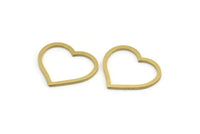 Brass Heart Charm, 24 Raw Brass Heart Connectors, Findings (20x23x1mm) A3544
