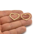 Brass Heart Charm, 24 Raw Brass Heart Connectors, Findings (20x23x1mm) A3544