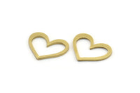 Brass Heart Charm, 24 Raw Brass Heart Connectors, Findings (13x17x1mm) A3542