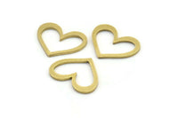 Brass Heart Charm, 24 Raw Brass Heart Connectors, Findings (13x17x1mm) A3542