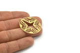 Brass Pole Star Charm, 6 Raw Brass Pole Star And Sun Patterned Oval Shaped Charms With 1 Loop (37x32x0.60mm) A3605