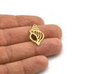 Brass Shell Charm, 12 Raw Brass Sea Shell Shaped Charms With 1 Loop, Earring Findings (26x15x0.60mm) A3511