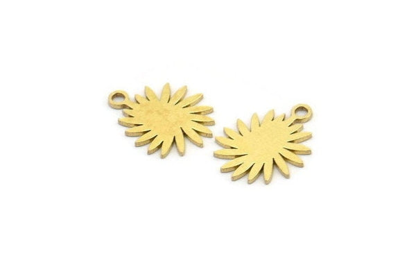 Brass Sun Charm, 50 Raw Brass Sun Charms With 1 Loop, Connectors (13x11x0.60mm) A3645