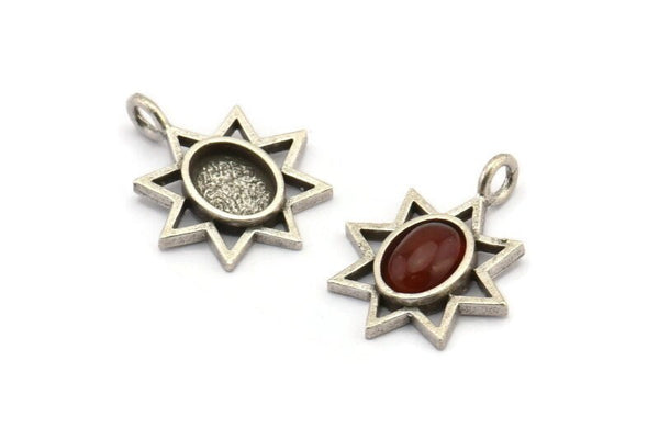 Gümüş Yıldız Charm, 1 Döngülü 4 Antik Gümüş Kaplamalı Pirinç Yıldız Charm - Ped Boyutu 6x8mm (21x17mm) N2070 H1469