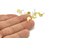 Brass Moon Earring, 10 Raw Brass Crescent Moon Stud Earrings (10x5x1mm) A3692