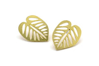 Brass Leaf Earring, 6 Raw Brass Leaf Stud Earrings, Findings (24x19x1mm) A3695