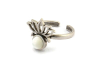 Silver Flower Ring, 2 Antique Silver Plated Brass Lotus Flower Rings - Pad Size 6mm N2102 H1415