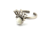 Silver Flower Ring, 2 Antique Silver Plated Brass Lotus Flower Rings - Pad Size 6mm N2102 H1415