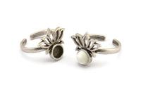 Silver Flower Ring, 2 Antique Silver Plated Brass Lotus Flower Rings - Pad Size 6mm N2102 H1415