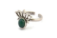 Gümüş Çiçek Yüzük, 2 Antik Gümüş Kaplama Pirinç Lotus Çiçeği Yüzük - Ped Boyutu 8x6mm N2103 H1416