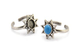 Silver Ring Settings, 2 Antique Silver Plated Brass Star Rings With 1 Oval Shaped Stone Setting - Pad Size 8x6mm N2106 H1419