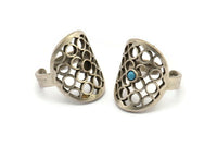 Gümüş Boho Yüzük, Antik Gümüş Kaplama Pirinç Boho Yüzükler, 1 Taş Ayarlı - Ped Boyutu 3 mm N1831 H1534