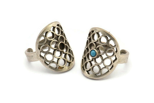 Gümüş Boho Yüzük, Antik Gümüş Kaplama Pirinç Boho Yüzükler, 1 Taş Ayarlı - Ped Boyutu 3 mm N1831 H1534