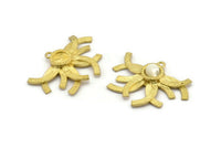 Brass Sun Charm, 2 Raw Brass Sunshine Charm Pendants With 1 Loop, Earrings - Pad Size 6mm (26x36mm) N0736