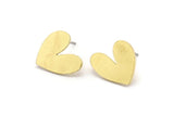 Brass Heart Earring, 8 Raw Brass Heart Shaped Stud Earrings (14x13x1mm) A3684