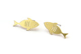 Brass Fish Earring, 8 Raw Brass Fish Shaped Stud Earrings (11x24x1mm) A3694