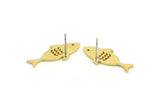 Brass Fish Earring, 8 Raw Brass Fish Shaped Stud Earrings (11x24x1mm) A3694