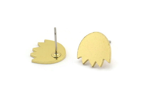 Earring Studs, 8 Raw Brass - Irregular Shaped Stud Earrings - Brass Earrings - Earrings (12x12x1mm) A3681