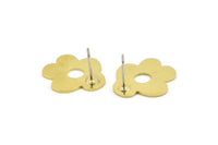 Brass Flower Earring, 8 Raw Brass Flower Shaped Stud Earrings (18x16x0.80mm) A2676