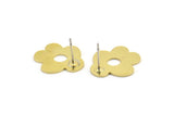 Brass Flower Earring, 8 Raw Brass Flower Shaped Stud Earrings (18x16x0.80mm) A2676