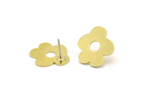 Brass Flower Earring, 8 Raw Brass Flower Shaped Stud Earrings (18x16x0.80mm) A2676