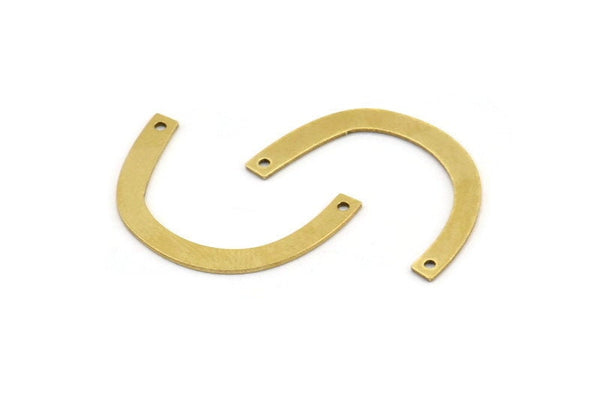 Brass Geometric Charm, 24 Raw Brass Semi Circle Charms With 2 Holes, Connectors (25x5x0.60mm) A3712