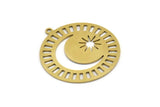 Brass Moon Charm, 4 Raw Brass Crescent Moon Charms With 1 Loop, Moon And Star Charms (33x30x0.60mm) A3524