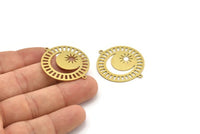 Brass Moon Charm, 4 Raw Brass Crescent Moon Connectors With 2 Loops, Moon And Star Charms (35x30x0.60mm) A3704