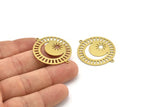 Brass Moon Charm, 4 Raw Brass Crescent Moon Connectors With 2 Loops, Moon And Star Charms (35x30x0.60mm) A3704