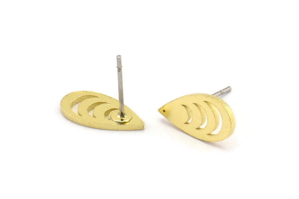 Pirinç Damla Küpe, 10 Ham Pirinç Damla Şeklinde Küpe (14x7x1mm) A3744