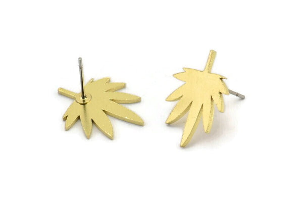 Brass Leaf Earring, 6 Raw Brass Leaf Stud Earrings, Findings (20x16x1mm) A3679