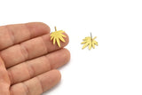 Brass Leaf Earring, 6 Raw Brass Leaf Stud Earrings, Findings (20x16x1mm) A3679