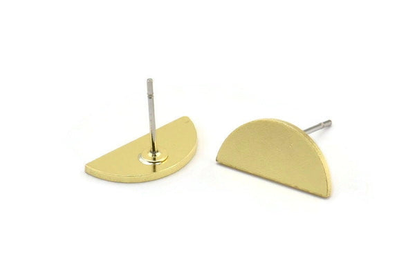 Brass Moon Earring, 8 Raw Brass Half Moon Shaped Stud Earrings, Semi Circle Earrings (7x15x1mm) A3721