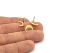 Brass Moon Earring, 12 Raw Brass Tiny Crescent Moon Shaped Stud Earrings (9x3x1mm) A3730
