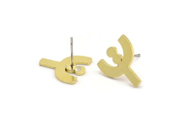Küpe Çivisi, 10 Ham Pirinç - Etnik Motif Şekilli Çivili Küpeler - Pirinç Küpeler - Küpeler (14x13x1mm) A3728