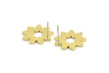Brass Flower Earring, 6 Raw Brass Flower Shaped Stud Earrings (17x18x1mm) A3735