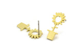 Brass Flower Earring, 10 Raw Brass Sunflower Shaped Stud Earrings (18x9x1mm) A3761