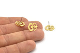 Brass Flower Earring, 10 Raw Brass Flower Shaped Stud Earrings (14x11x1mm) A3760