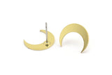 Brass Moon Earring, 12 Raw Brass Crescent Moon Shaped Stud Earrings (12x4x0.80mm) A3749
