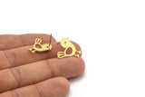 Brass Bird Earring, 8 Raw Brass Bird Stud Earrings (18x17x1mm) A3764