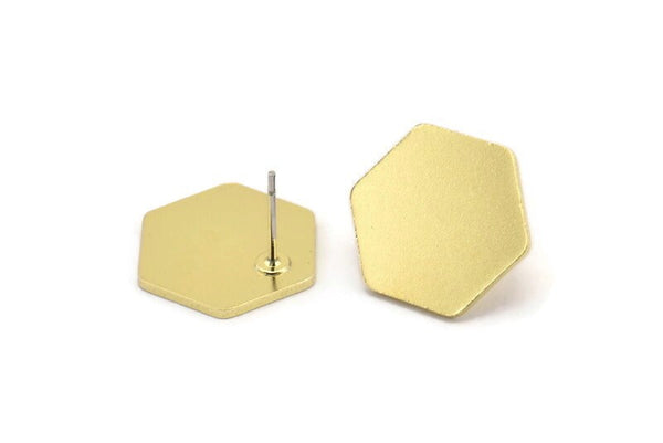 Brass Hexagon Earring, 6 Raw Brass Hexagon Shaped Stud Earrings (18x16x1mm) A3753