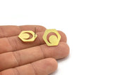 Pirinç Altıgen Küpe, 6 Ham Pirinç Hilal Desenli Altıgen Şekilli Küpe (18x16x1mm) A3756