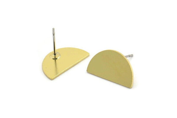 Brass Moon Earring, 8 Raw Brass Half Moon Shaped Stud Earrings, Semi Circle Earrings (10x16x0.80mm) A3731