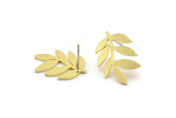 Brass Leaf Earring, 8 Raw Brass Leaf Stud Earrings, Findings (20x15x1mm) A3718