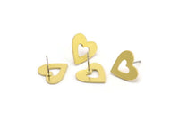 Brass Heart Earring, 8 Raw Brass Heart Stud Earrings (14x13x1mm) A3727