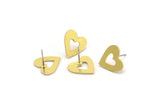 Brass Heart Earring, 8 Raw Brass Heart Stud Earrings (14x13x1mm) A3727