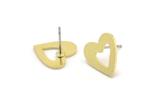 Pirinç Kalp Küpe, 8 Ham Pirinç Kalp Küpe (13x13x1mm) A3758